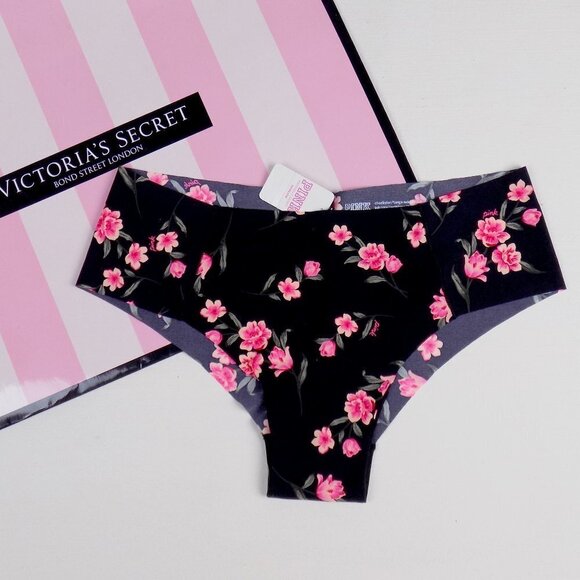 new! victoria's secret VS PINK floral roses no show seamless brief hip hugger - Picture 1 of 3